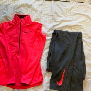Nike matched set pants zip up sh M pants S have brushed warm lining grey pink